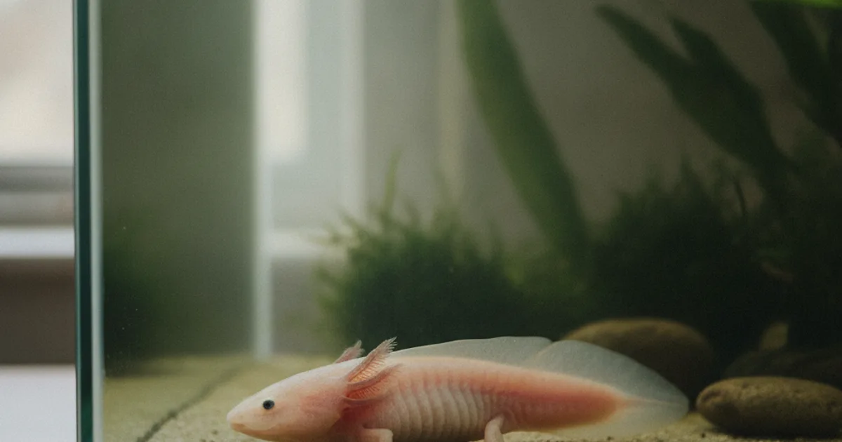 Axolotl albinos dans un aquarium planté observant son environnement