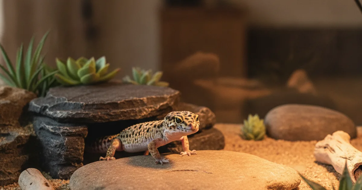 Gecko léopard observant depuis l entrée de sa cachette dans un terrarium