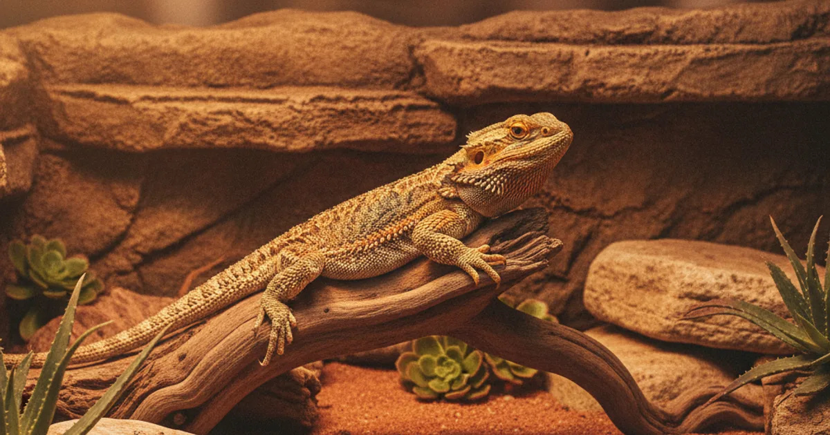 Dragon barbu (pogona) dans son terrarium bien aménagé
