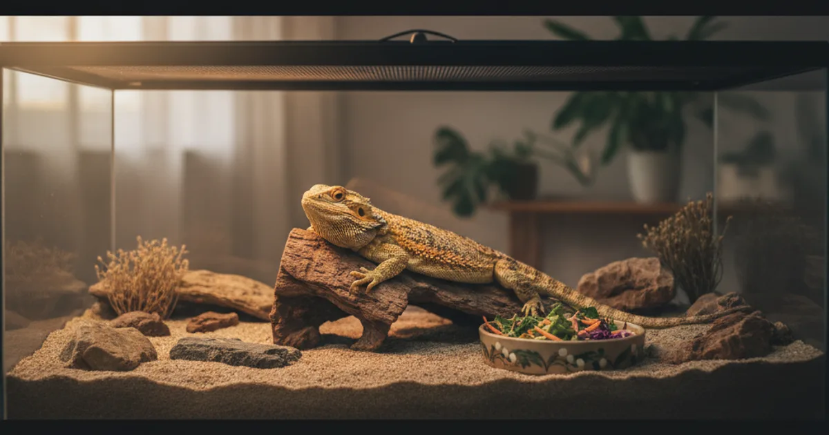 Pogona vitticeps adulte observant son environnement dans un terrarium