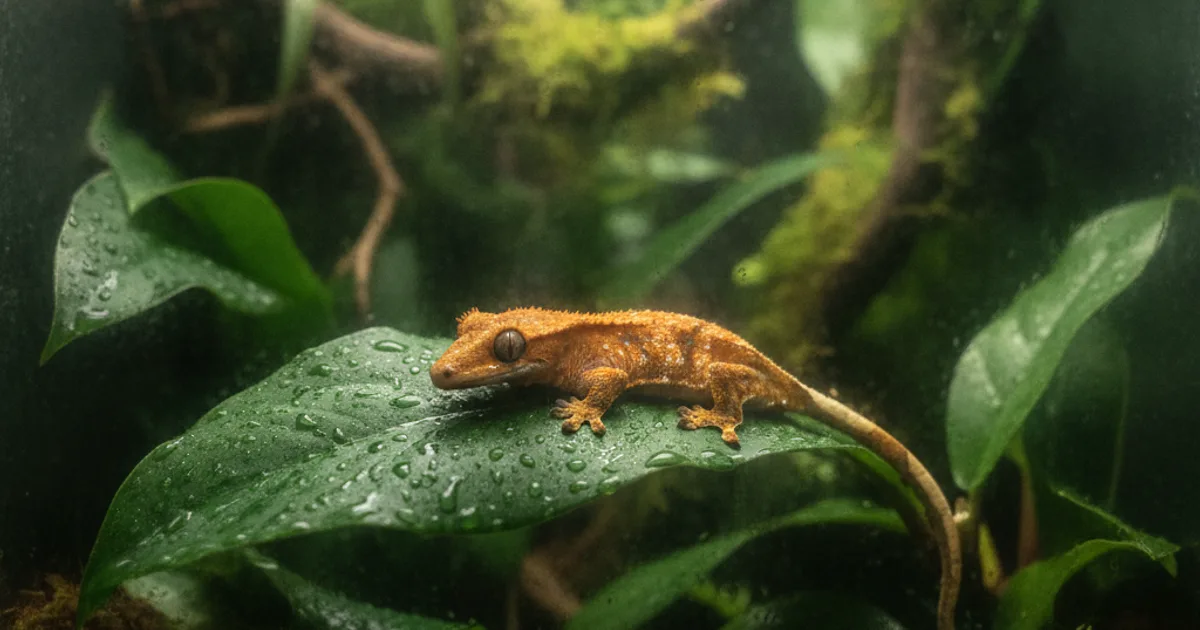 Brumisateur automatique installé dans un terrarium planté pour gecko à crête.