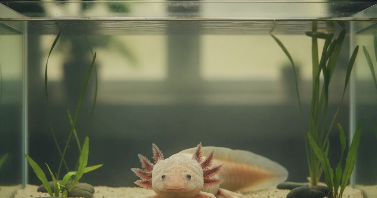 Aquarium équipé d'un groupe froid pour maintenir l'eau d'un axolotl à bonne température