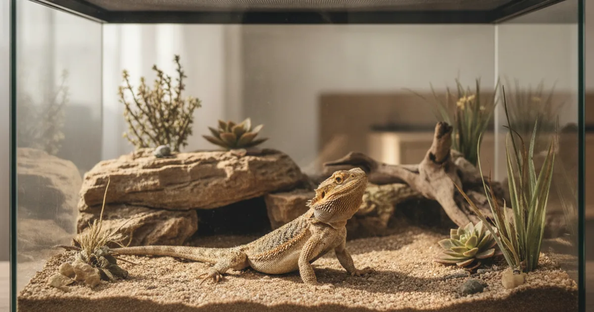 Terrarium de pogona avec un substrat naturel de sable argileux compacté