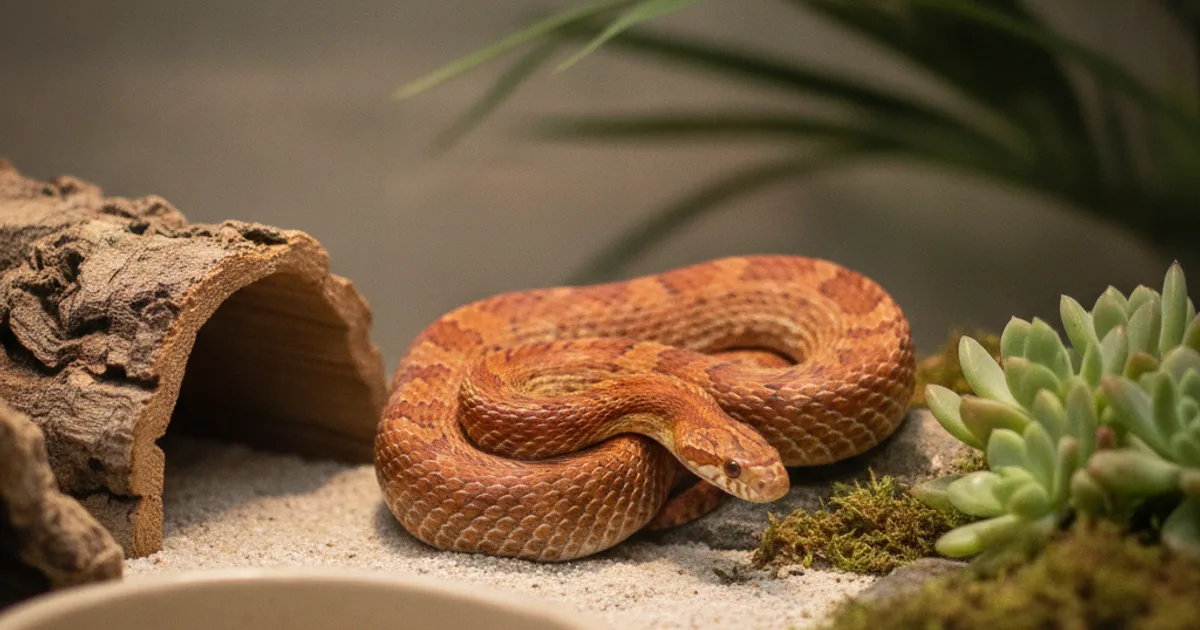 Serpent des blés Pantherophis guttatus sur substrat adapté dans son terrarium