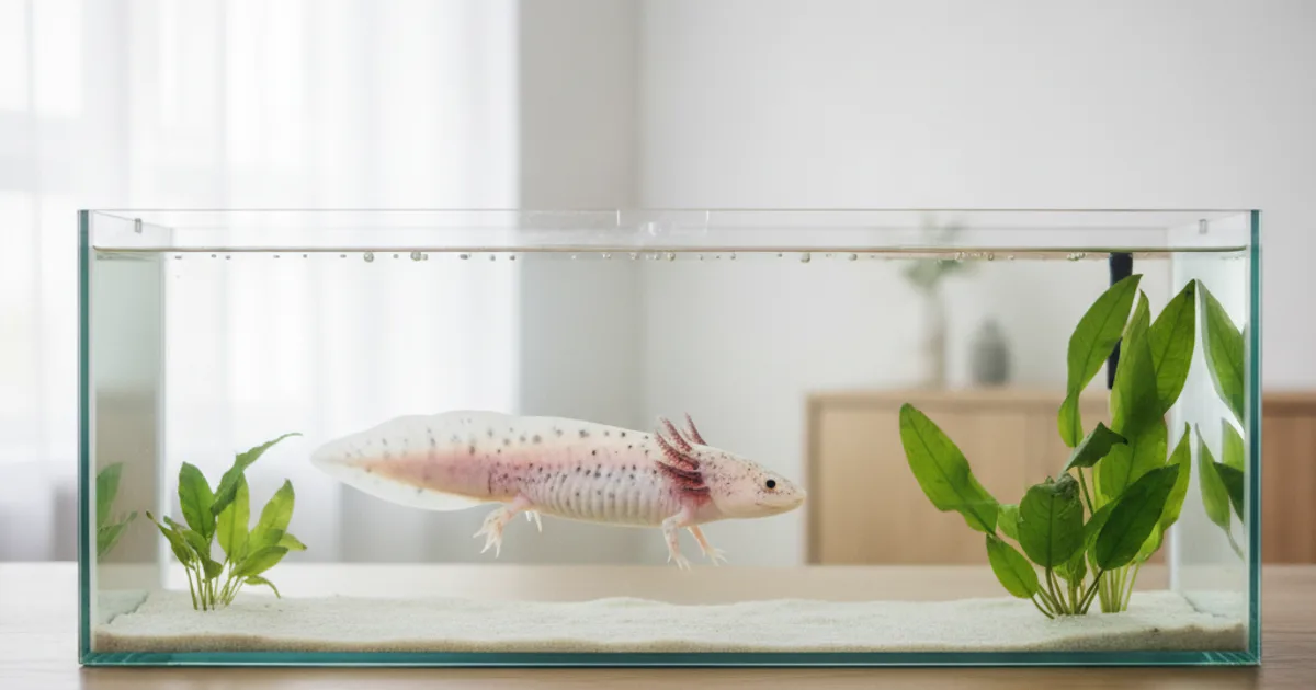 Un axolotl rose dans une eau d'aquarium limpide et fraîche